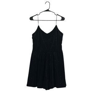 H&M Divided Women Black Glitter Velvet Romper V-Neck Spaghetti Strap Size 12 NWT